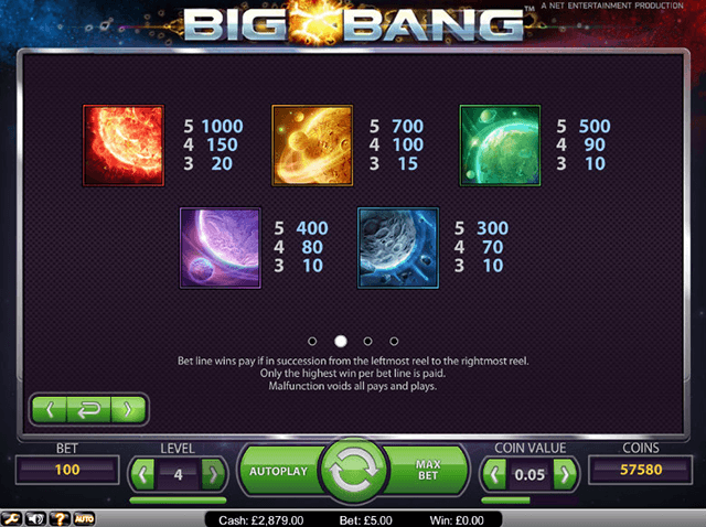 Big Bang Slot Paytable NetEnt
