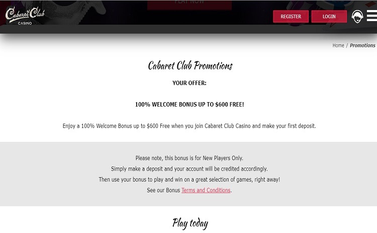 Cabaret Club casino bonus