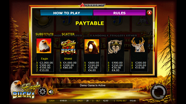 Eagle Bucks Paytable