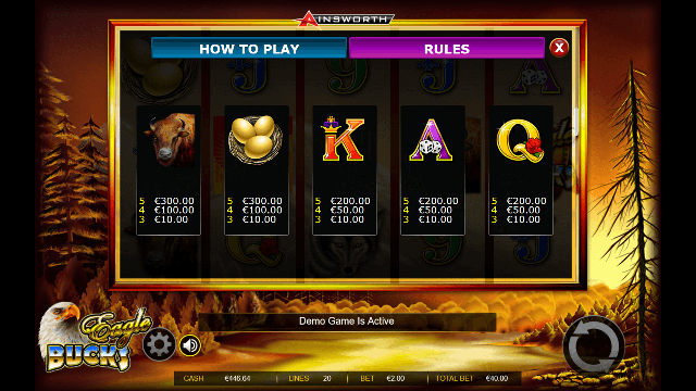 Eagle Bucks Slot Paytable