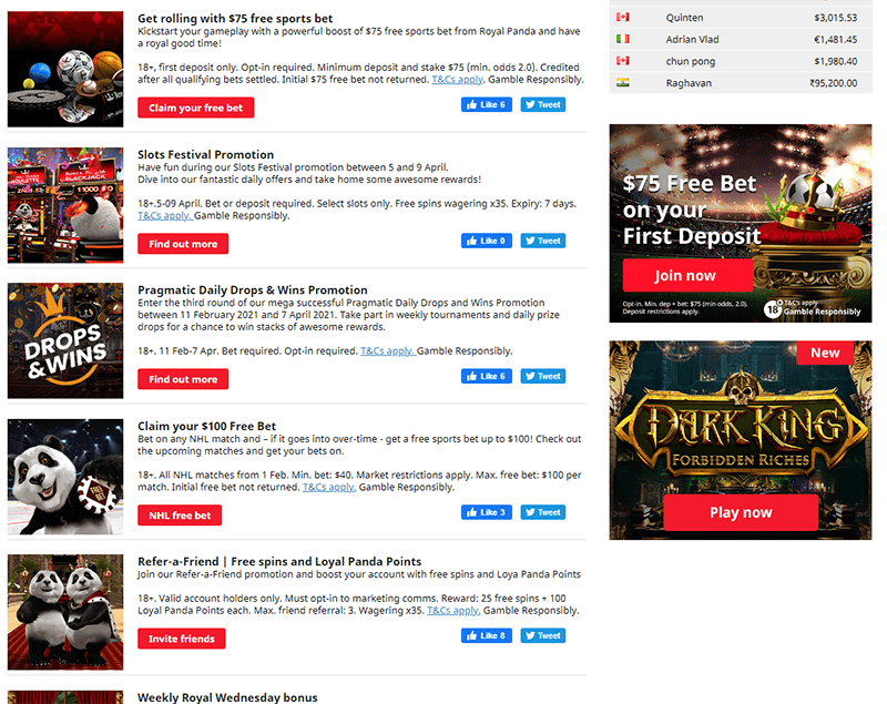 Exclusive Royal Panda Online Casino Promotions and Bonuses