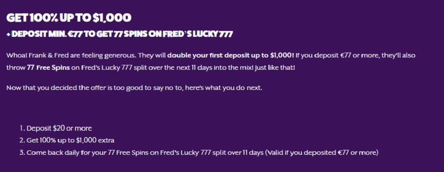 Frank & Fred Welcome Bonus