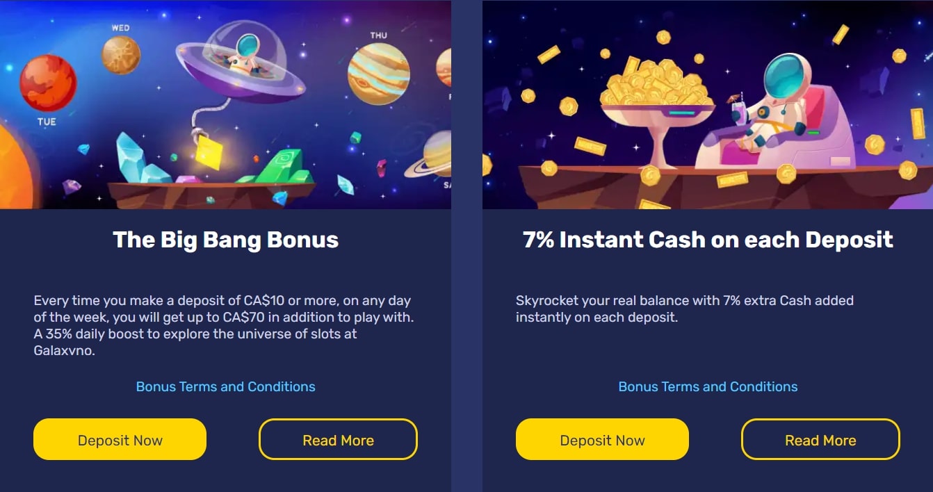 Galaxino casino bonuses and promotions