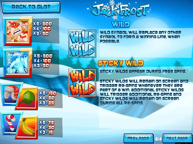 Jack Frost Slot Paytable