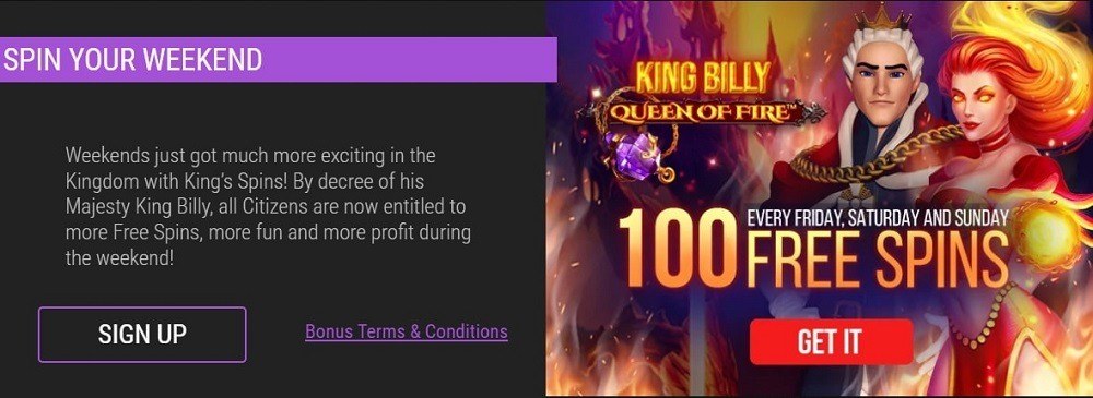 King Billy casino weekly bonus