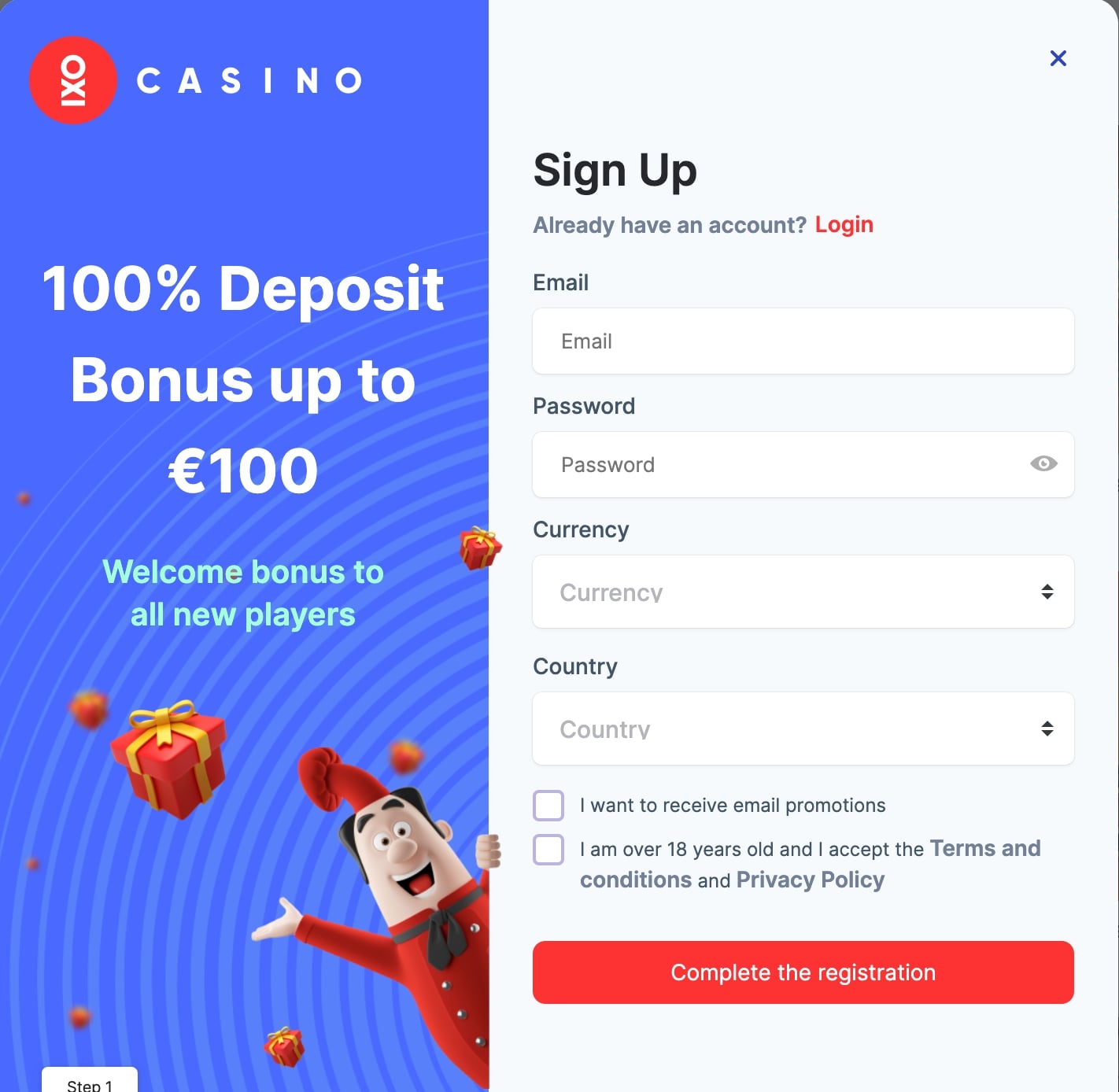 Oxi Casino sign up