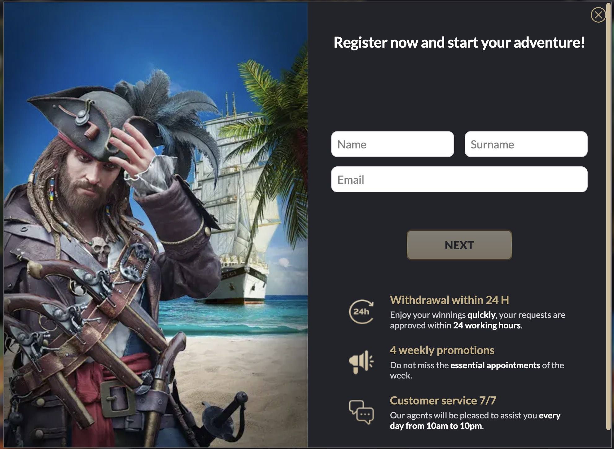 Registration Tortuga Casino