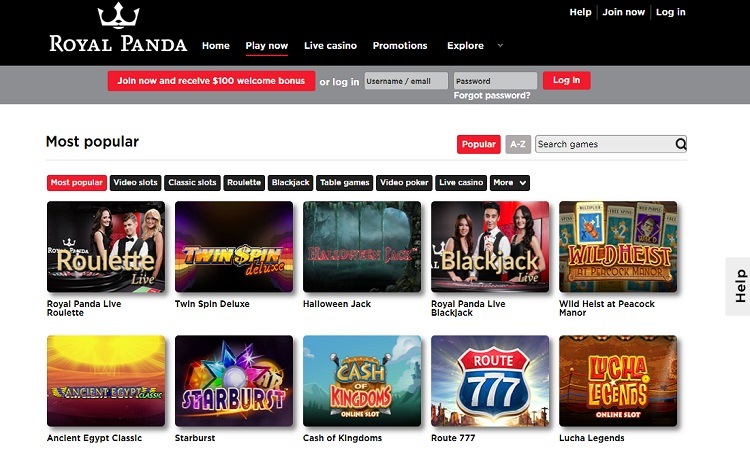 Royal Panda casino games