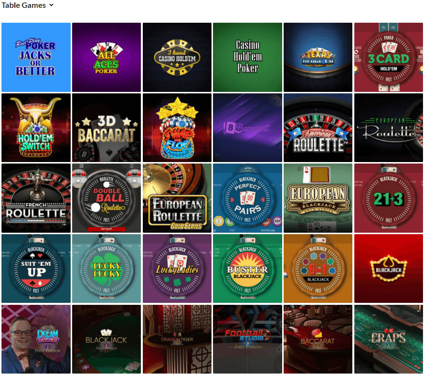 Skol Casino Table games