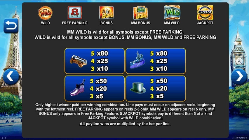 Super Monopoly Money Slot Paytable