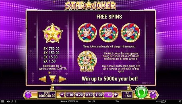 Star Joker Slot Paytable